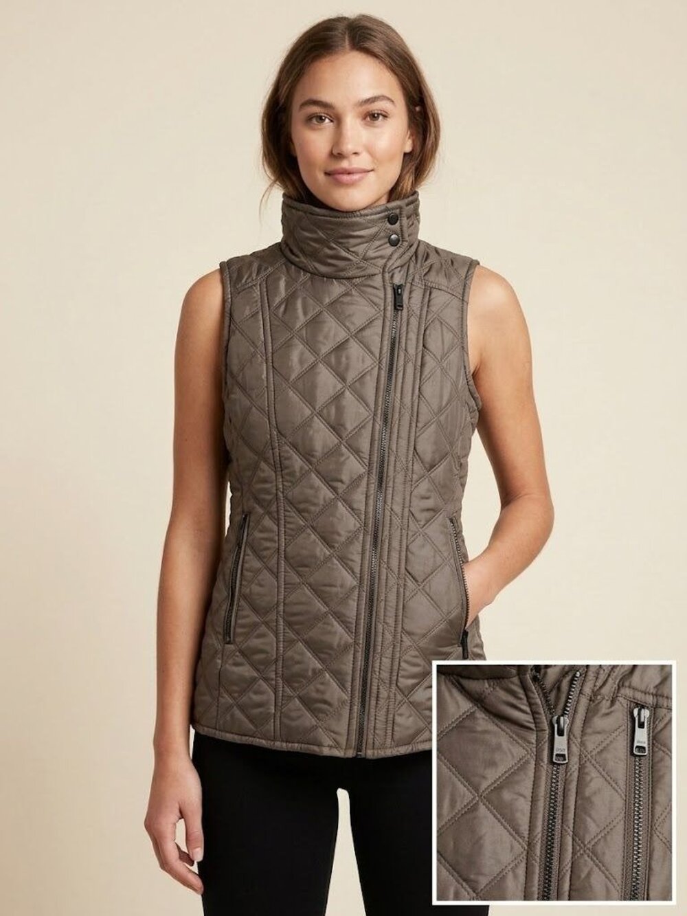 Marc New York Andrew Marc Womens Quilted Vest M Gray Full Zip Pockets Lightweigh